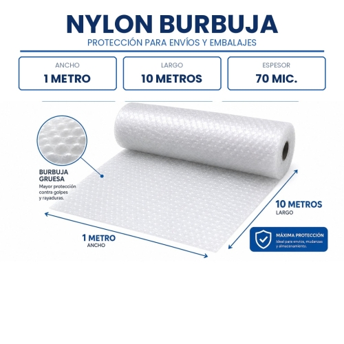 Nylon burbuja proteccion envios grueso 10 metros de largo 70 micrones