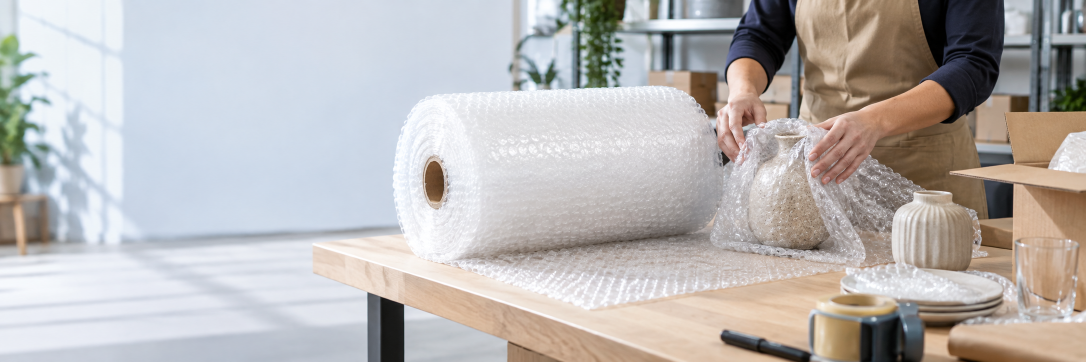 Nylon burbuja utilizado para proteger un producto frágil durante el embalaje